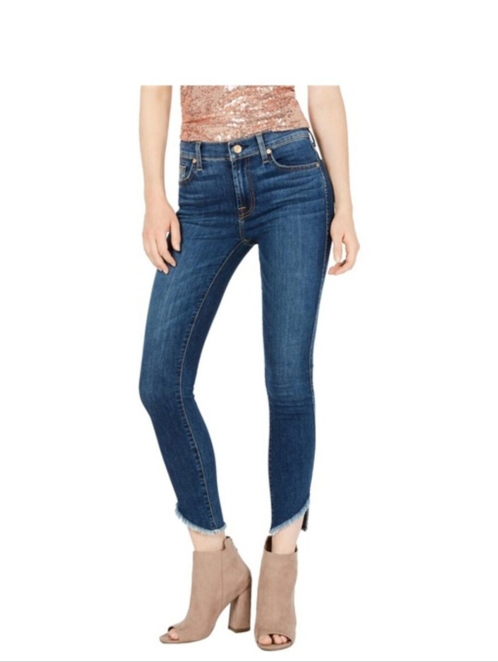 7 For All Mankind Dark Blue Asymmetrical Ankle Skinny Jeans